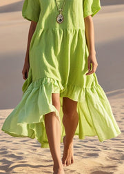 Boutique Fluorescent Green Asymmetrical Cotton Holiday Dress Summer