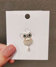 Boutique Gold Alloy Zircon Crystal Owl Brooches