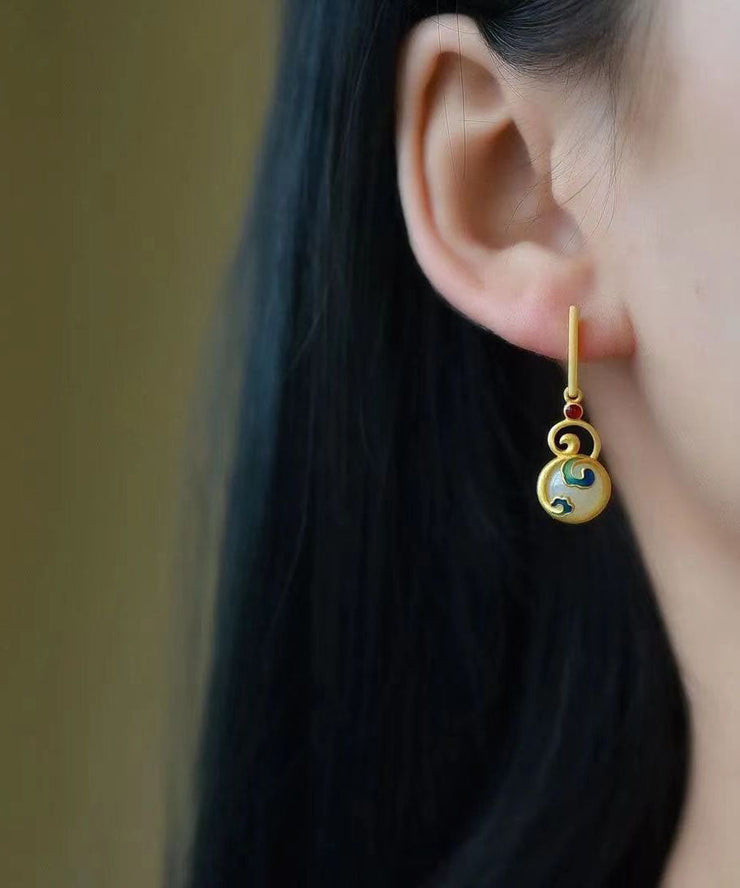 Boutique Gold Ancient Gold Jade Xiangyun Gourd Drop Earrings