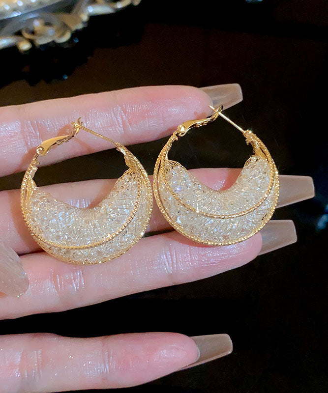 Boutique Gold Copper Alloy Crystal Nets Hoop Earrings