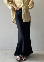 Boutique Gold Drawstring High Waist Draping Silk Skirts Fall