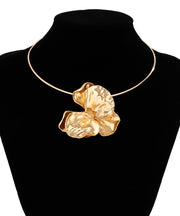 Boutique Gold Metal Wrinkled Floral Pendant Necklace