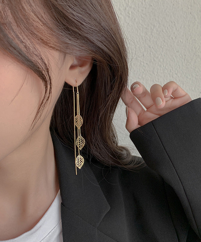 Boutique Gold Silver Drop Leaf Tassel Earrings