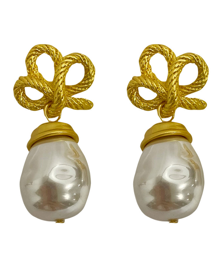 Boutique Gold Sterling Silver Alloy Pearl Bow Drop Earrings