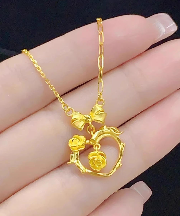 Boutique Gold Sterling Silver Overgild Bow Love Rose Pendant Necklace