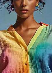 Boutique Gradient Color V Neck Linen Shirts Summer