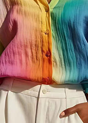 Boutique Gradient Color V Neck Linen Shirts Summer