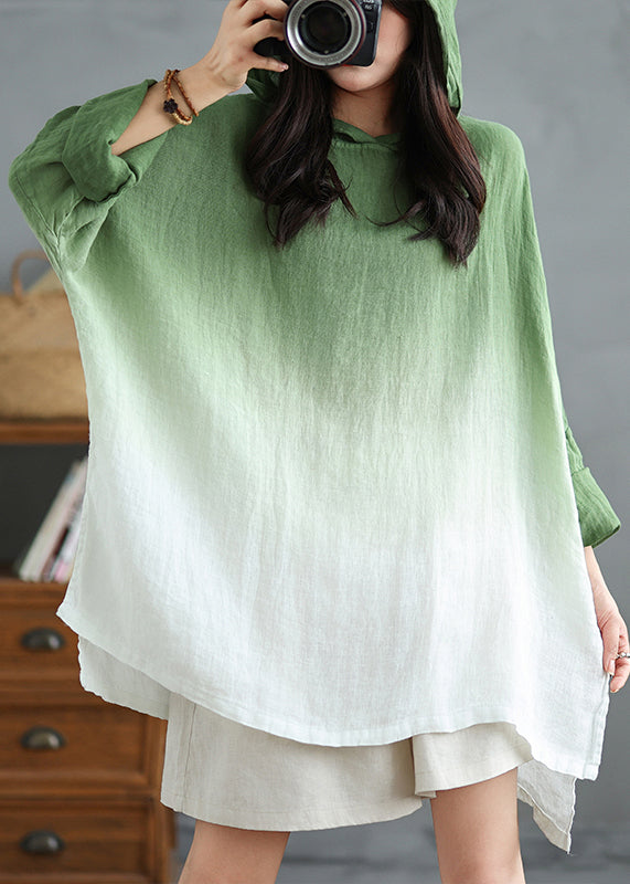 Boutique Gradient Green Oversized Cotton Hooded Tops Spring