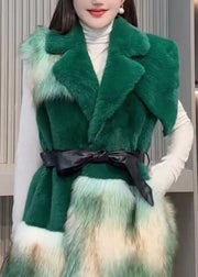 Boutique Green Asymmetrical Patchwork Faux Fur Vest Winter