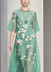 Boutique Green Asymmetrical Print Chiffon Maxi Dress Summer