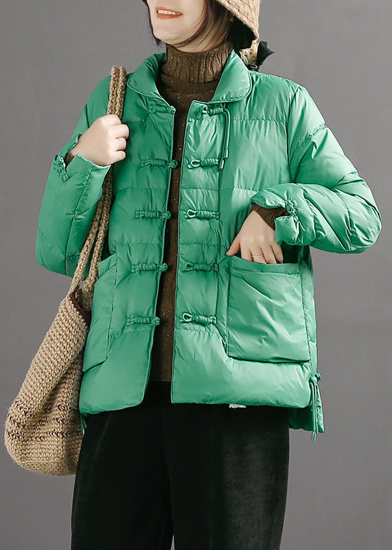 Boutique Green Chinese Button Duck Down Down Coat Winter