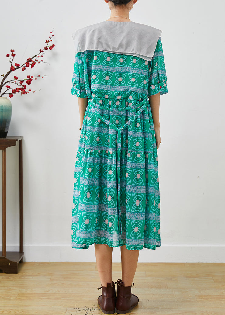 Boutique Green Double-layer Print Chiffon Dress Summer