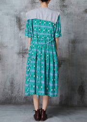 Boutique Green Double-layer Print Chiffon Holiday Dress Summer