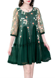 Boutique Green Embroideried Patchwork Tulle Mid Dresses Summer