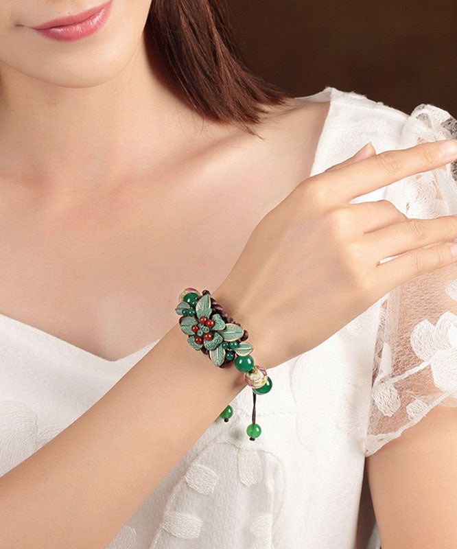 Boutique Green Hand Woven Alloy Coloured Glaze Green Agate Charm Bracelet