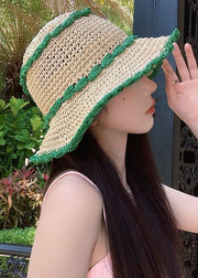 Boutique Green Hollow Out Holiday Straw Woven Bucket Hat