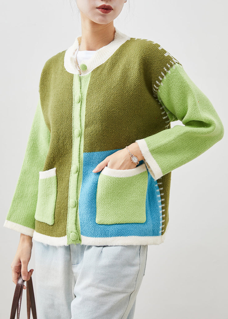 Boutique Green Oversized Patchwork Knit Jackets Spring