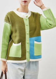 Boutique Green Oversized Patchwork Knit Jackets Spring