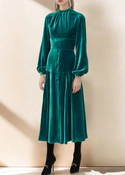 Boutique Green Patchwork Slim Fit Velvet Dresses Spring