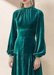 Boutique Green Patchwork Slim Fit Velvet Dresses Spring