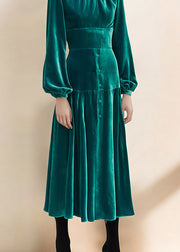 Boutique Green Patchwork Slim Fit Velvet Dresses Spring