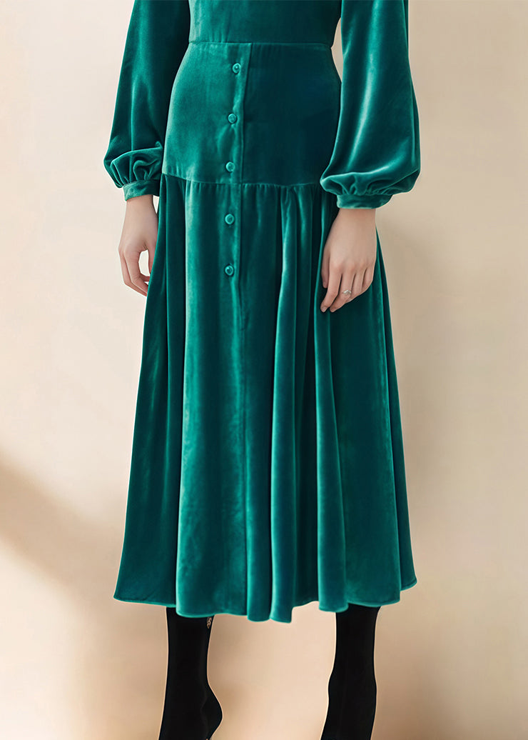 Boutique Green Patchwork Slim Fit Velvet Dresses Fall