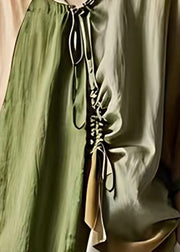 Boutique Green Peter Pan Collar Tie Waist Shirt Summer