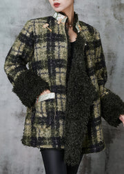 Boutique Green Plaid Oriental Faux Fur Jacket Spring