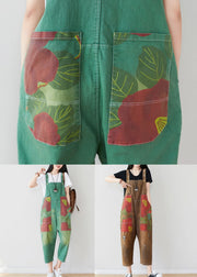 Boutique Green Pockets Patchwork Print Denim Jumpsuits Pants Spring