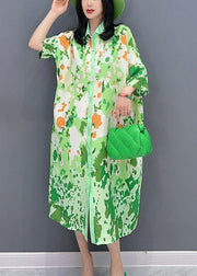 Boutique Green Print Button Party Long Shirts Dress Sunmer