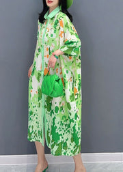 Boutique Green Print Button Party Long Shirts Dress Sunmer