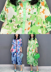 Boutique Green Print Button Party Long Shirts Dress Sunmer