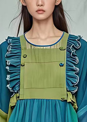 Boutique Green Ruffled Wrinkled Patchwork Shirt Full