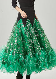 Boutique Green Sequins Patchwork Tulle Skirt Spring