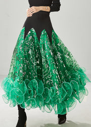 Boutique Green Sequins Patchwork Tulle Skirt Spring