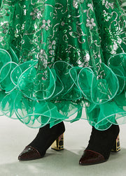 Boutique Green Sequins Patchwork Tulle Skirt Spring