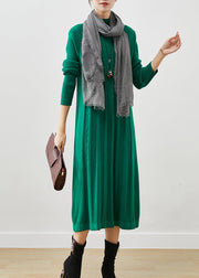 Boutique Green Stand Collar Wrinkled Knit Dress Winter