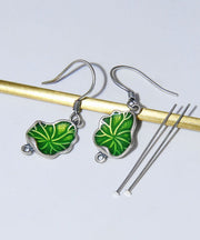 Boutique Green Sterling Silver Amber Louts Leaf Drop Earrings