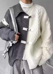 Boutique Grey Asymmetrical Buckle Patchwork Knit Sweaters Spring