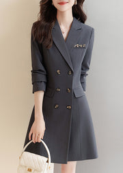 Boutique Grey Double Breast Silm Fit Coat Dresses Spring