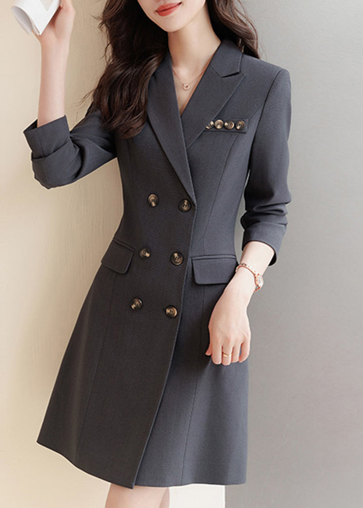 Boutique Grey Double Breast Silm Fit Coat Dresses Spring