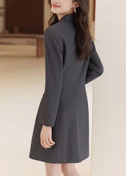 Boutique Grey Double Breast Silm Fit Coat Dresses Spring