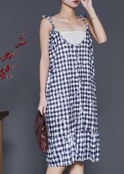 Boutique Grey Plaid Cotton Spaghetti Strap Dress Summer