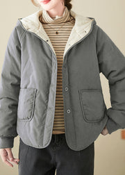 Boutique Grey Pockets Fine Cotton Filled Hoodies Outwear Spring