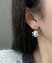 Boutique Grey Sterling Silver Pearl Hoop Earrings