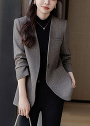 Boutique Grey V Neck Woolen Formal Coats Spring