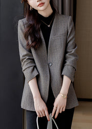 Boutique Grey V Neck Woolen Formal Coats Spring