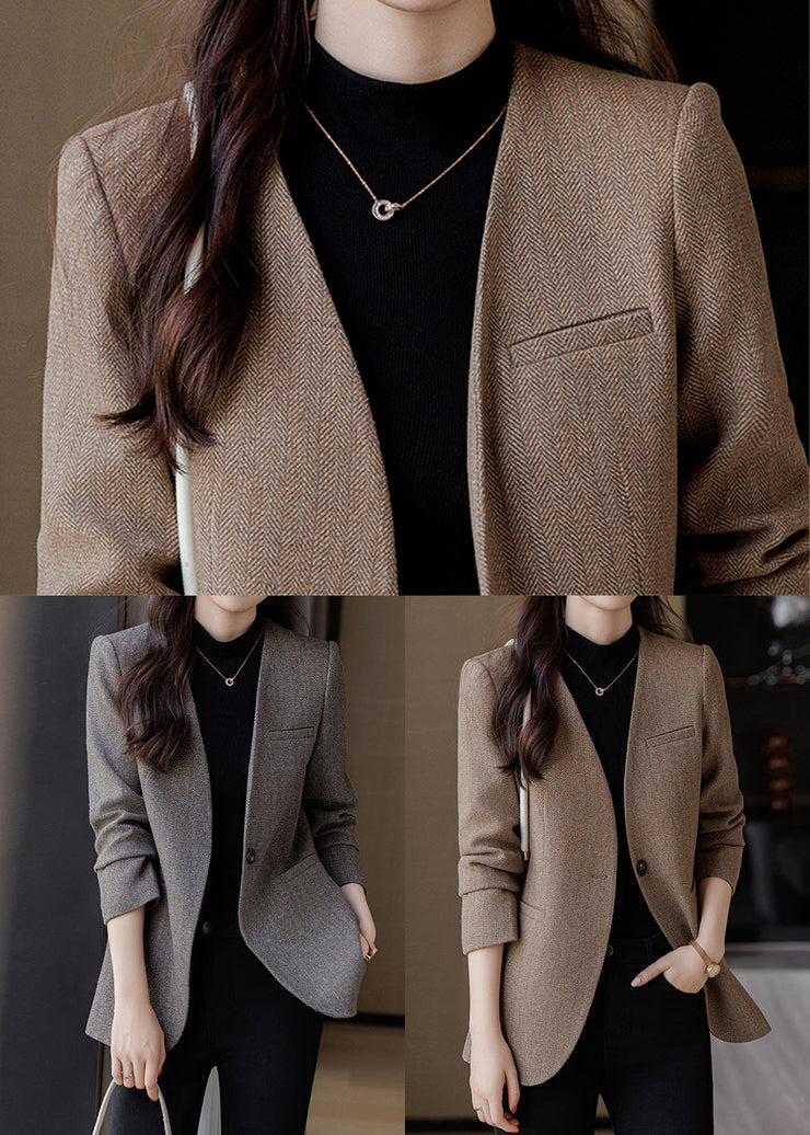 Boutique Grey V Neck Woolen Formal Coats Spring