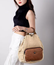 Boutique Grey Versatile Calf Leather Patchwork Canvas Backpack Messenger Bag