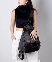 Boutique Grey Versatile Calf Leather Patchwork Canvas Backpack Messenger Bag
